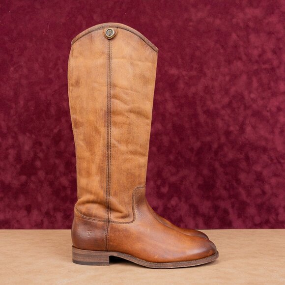 Frye Wmn Melissa Button Brown Distress Leather Equestrian Riding knee Boots 7.5 - Picture 3 of 10